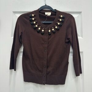 Kate Spade New York 100% cotton Embellished Collar Cardigan Sweater XS‎ BURGUNDY